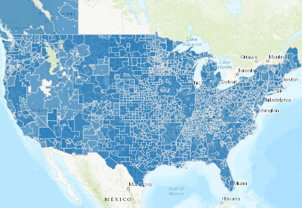 Map of the US showing the large number of electric utilities serving the states